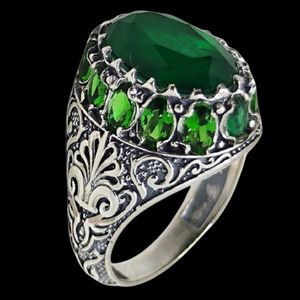 انگشتر نقره مردانه مدل سنگ زمرد کد 64010